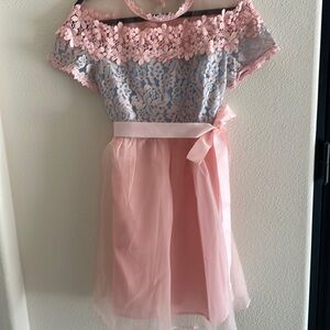 Baby blue and pink lace dress